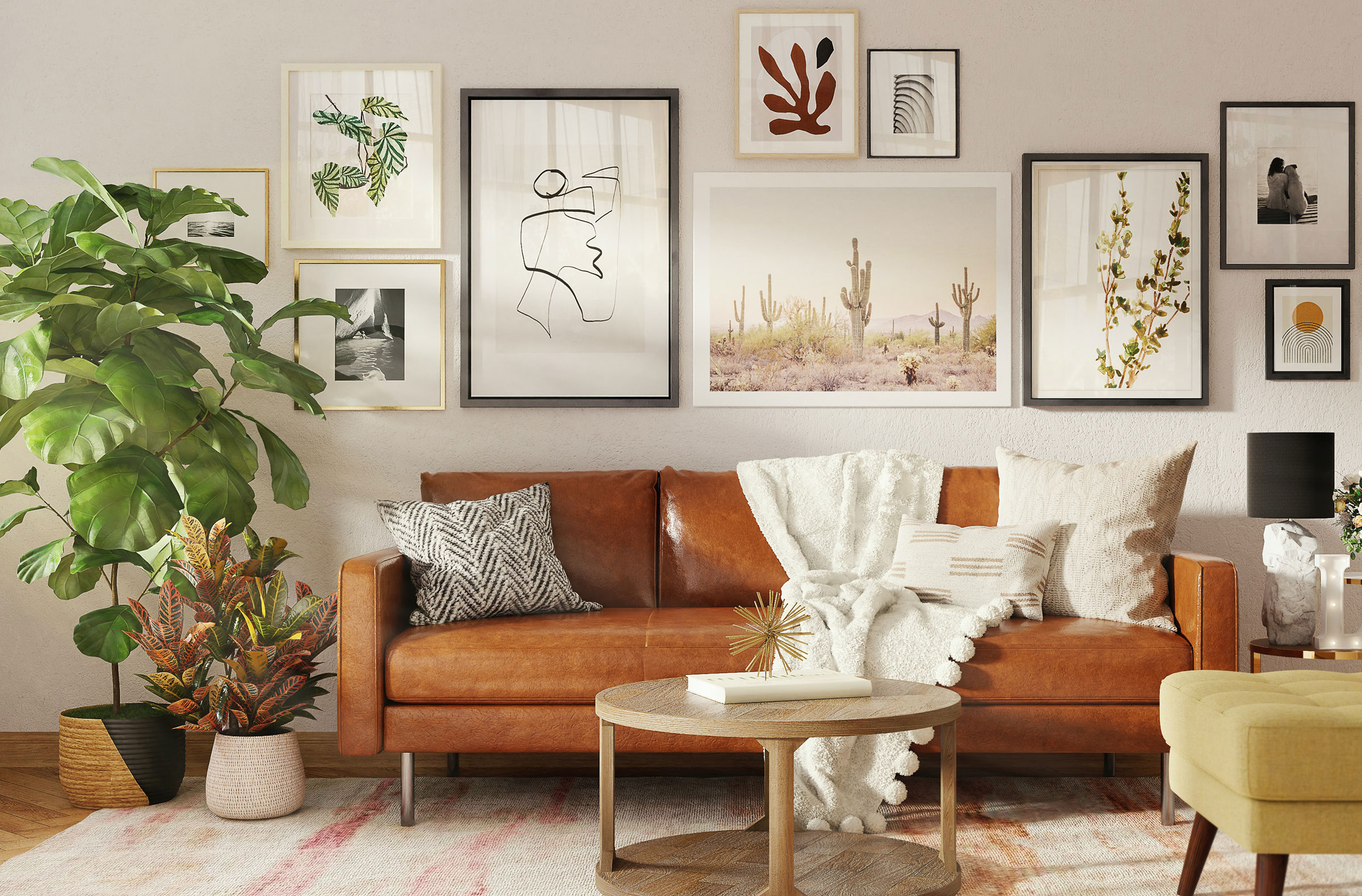 Картины на стене за диваном
